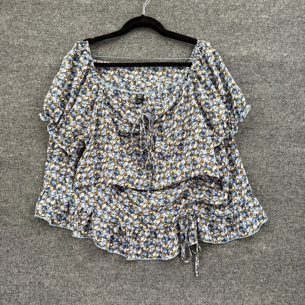 Shein Curve Womens Floral Skirt Set Size 3XL Blue Crop Top Mini Skirt Ruffle